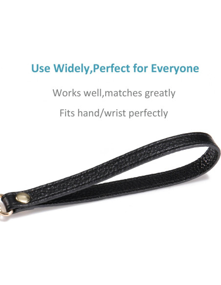 Correa de Muñeca de Cuero Genuino Negra para Cartera y Teléfono