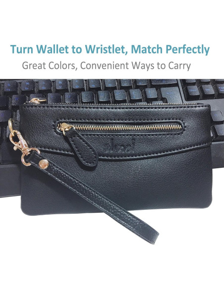 Correa de Muñeca de Cuero Genuino Negra para Cartera y Teléfono