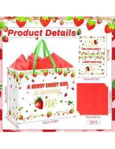Bolsa de Regalo para 1er Cumpleaños Niña Fresa con Tarjeta 2