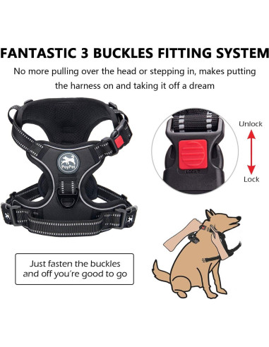 Arnés para Perros PoyPet XS Negro Reflectante Sin Tirones