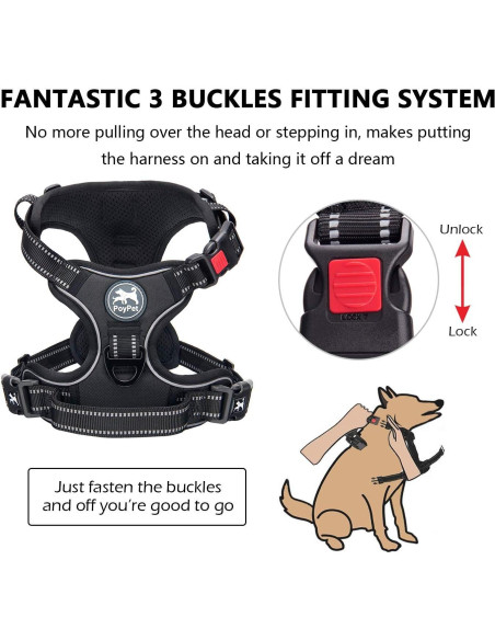 Arnés para Perros PoyPet XS Negro Reflectante Sin Tirones Arnés para Perros PoyPet XS Negro Reflectante Sin Tirones