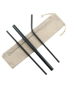 Set de Popotes de Metal Reutilizables Gugrida 3 Piezas - Acero Inoxidable