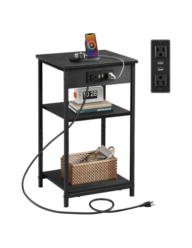 Mesa Lateral WLIVE Negra con Estación de Carga y 3 Estantes