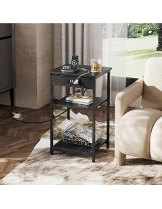 Mesa Lateral WLIVE Negra con Estación de Carga y 3 Estantes 2