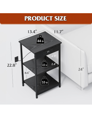 Mesa Lateral WLIVE Negra con Estación de Carga y 3 Estantes