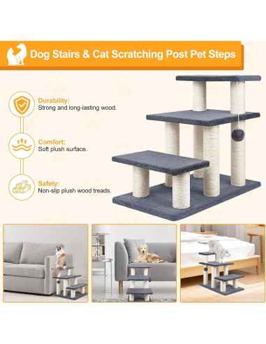 Escalera para Mascotas SOCATER Gris 3 Pasos 50.8 cm Estable