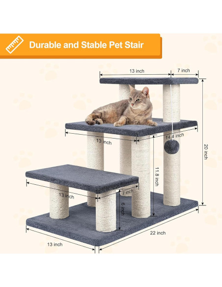 Escalera para Mascotas SOCATER Gris 3 Pasos 50.8 cm Estable