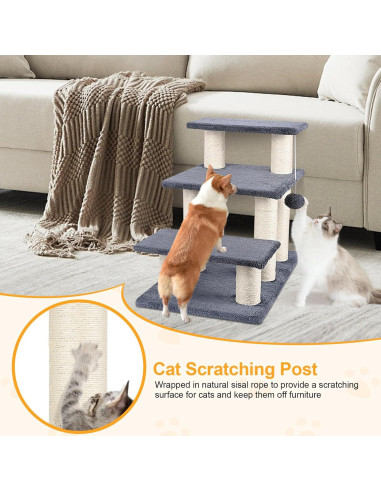 Escalera para Mascotas SOCATER Gris 3 Pasos 50.8 cm Estable