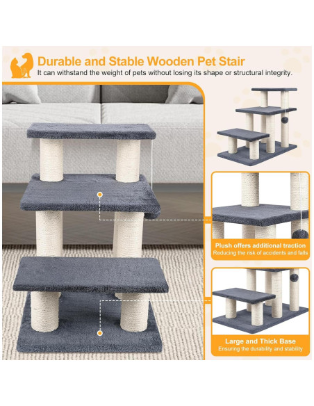 Escalera para Mascotas SOCATER Gris 3 Pasos 50.8 cm Estable