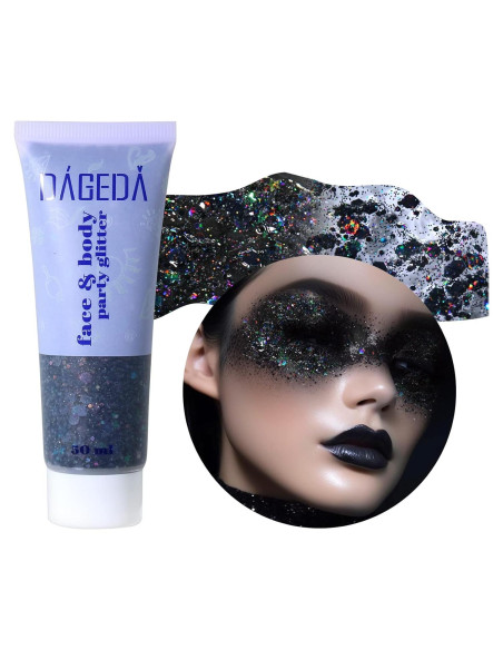 Gel de Brillo Corporal DAGEDA 48g - Holográfico Negro para Maquillaje