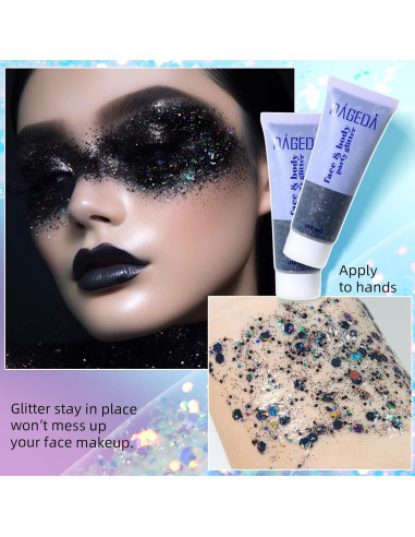 Gel de Brillo Corporal DAGEDA 48g - Holográfico Negro para Maquillaje