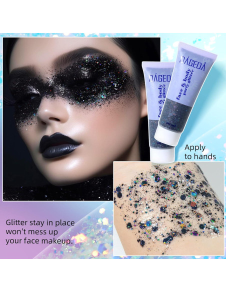 Gel de Brillo Corporal DAGEDA 48g - Holográfico Negro para Maquillaje