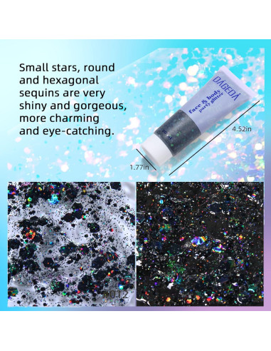 Gel de Brillo Corporal DAGEDA 48g - Holográfico Negro para Maquillaje