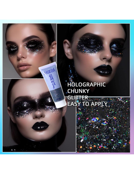 Gel de Brillo Corporal DAGEDA 48g - Holográfico Negro para Maquillaje