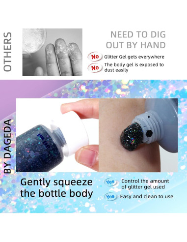 Gel de Brillo Corporal DAGEDA 48g - Holográfico Negro para Maquillaje
