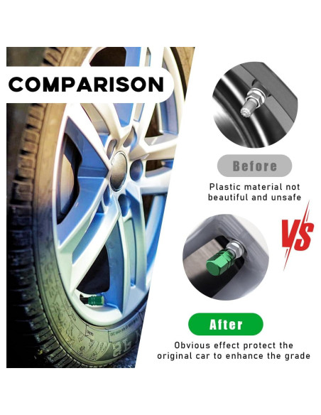 12 Tapones de Válvula de Neumático Ohleats Aluminio Verde