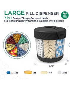Organizador de Pastillas HIONXMGA Grande, Botella Negra para 7 Suplementos 2