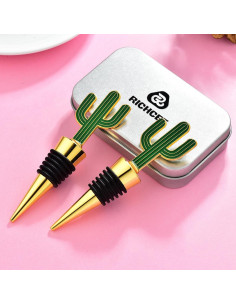 RICHCEE 2 Tapones de Vino Cactus de Aleación de Zinc 2