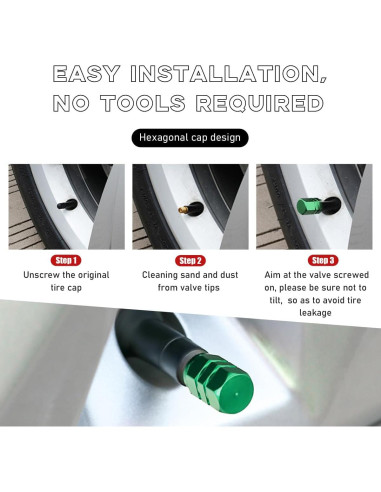 12 Tapones de Válvula de Neumático Ohleats Aluminio Verde