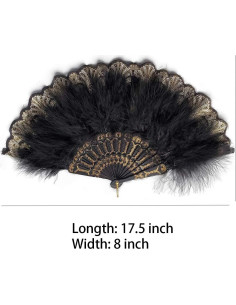 Abanico de Plumas Bordadas Happy Feather Vintage Negro 52x28cm 2