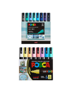 Paquete de 16 Marcadores Posca Medianos 5M - 8 Tonos Fríos y Suaves