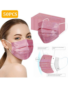 Paquete de 50 Máscaras Faciales Desechables SOGOODED Rosa 3 Capas 2