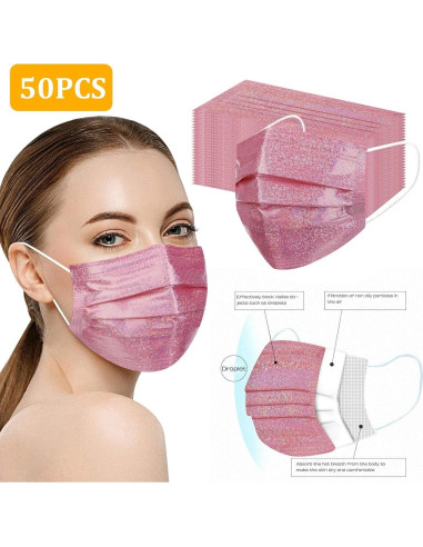 Paquete de 50 Máscaras Faciales Desechables SOGOODED Rosa 3 Capas