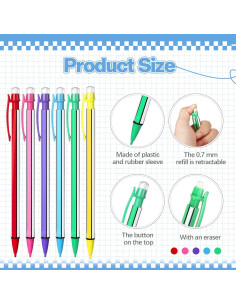 Lápices Mecánicos Colarr 200 Pcs 0.7mm con Borrador Coloridos 2