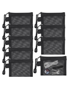 9 Mini Bolsas de Malla con Cierre Aswewamt - Nylon Negro 11x7.5cm