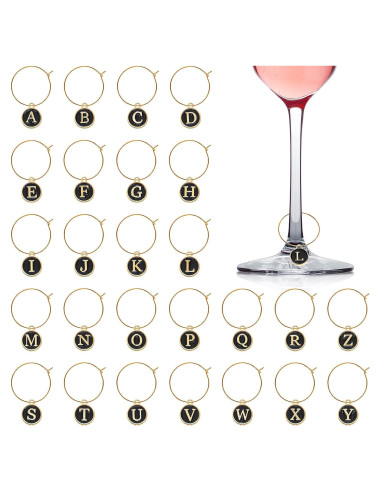 Marcadores de Copas de Vino Hicarer 26 Piezas Letras Cristal