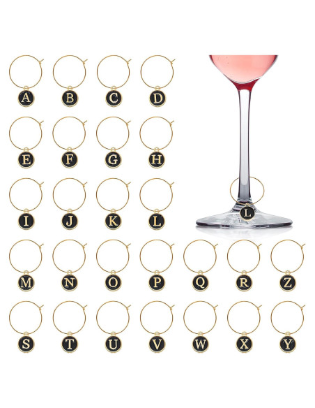 Marcadores de Copas de Vino Hicarer 26 Piezas Letras Cristal
