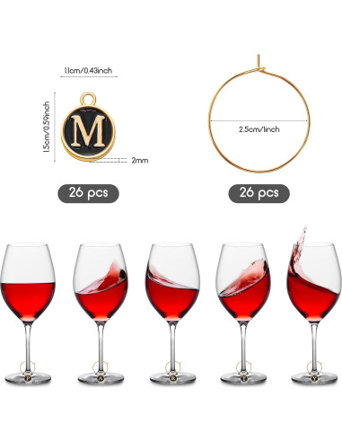 Marcadores de Copas de Vino Hicarer 26 Piezas Letras Cristal