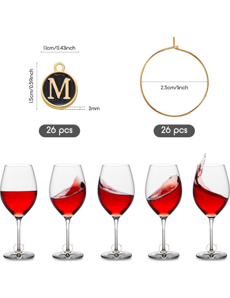 Marcadores de Copas de Vino Hicarer 26 Piezas Letras Cristal