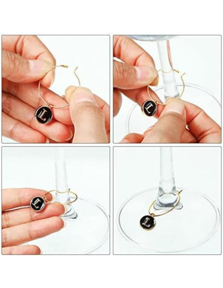 Marcadores de Copas de Vino Hicarer 26 Piezas Letras Cristal