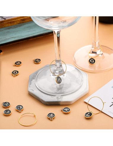 Marcadores de Copas de Vino Hicarer 26 Piezas Letras Cristal