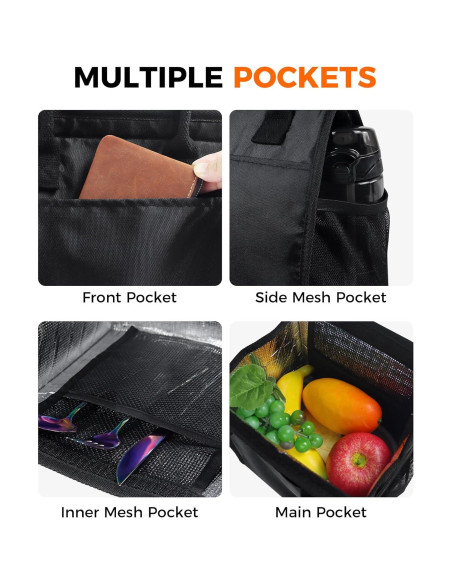 Bolsa Térmica Fmeida Negra 6.75L con Bolsillos para Almuerzo Bolsa Térmica Fmeida Negra 6.75L con Bolsillos para Almuerzo