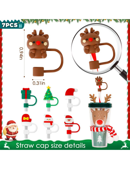 7 Tapas de Paja de Navidad Zasukol Silicona Reutilizables 10mm
