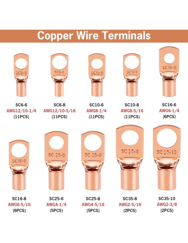 Kit 150 Terminales de Cobre dojobkinb con 80 Tubos Termocontraíbles