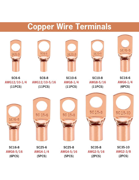 Kit 150 Terminales de Cobre dojobkinb con 80 Tubos Termocontraíbles