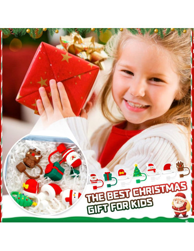 7 Tapas de Paja de Navidad Zasukol Silicona Reutilizables 10mm