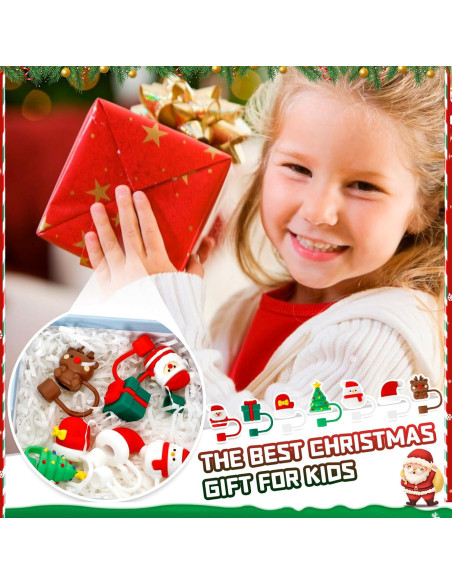 7 Tapas de Paja de Navidad Zasukol Silicona Reutilizables 10mm