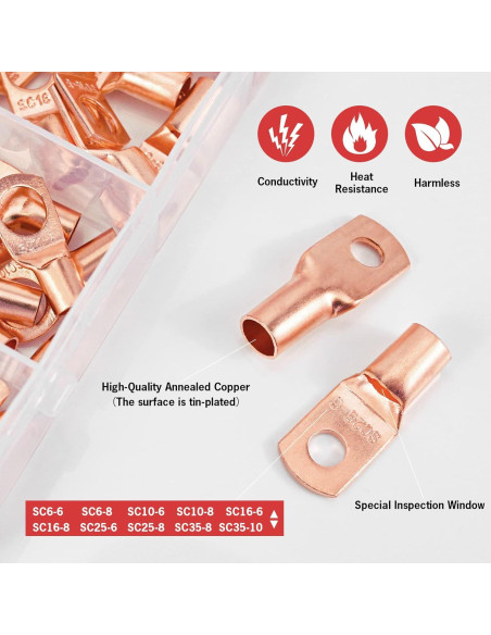 Kit 150 Terminales de Cobre dojobkinb con 80 Tubos Termocontraíbles