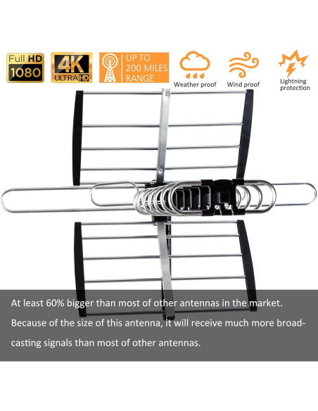 Antena HDTV Exterior Five Star 200 Millas 4K VHF UHF Soporte J Antena HDTV Exterior Five Star 200 Millas 4K VHF UHF Soporte J