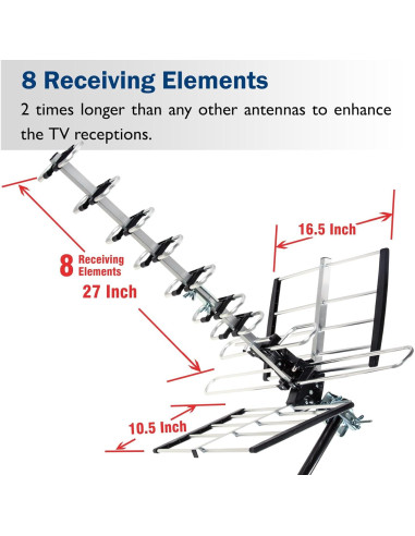 Antena HDTV Exterior Five Star 200 Millas 4K VHF UHF Soporte J