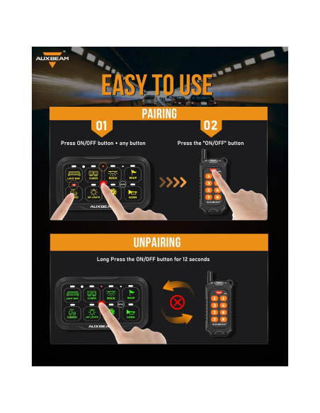 Control Remoto Inalámbrico Auxbeam RC-800 para Panel 8 Gang