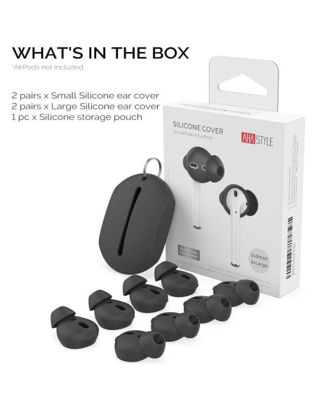 AhaStyle Tapones de Silicona para AirPods - 4 Pares Negro