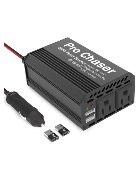 Inversor de Potencia Pro Chaser 400W 12V DC a 220V AC Negro