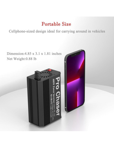 Inversor de Potencia Pro Chaser 400W 12V DC a 220V AC Negro