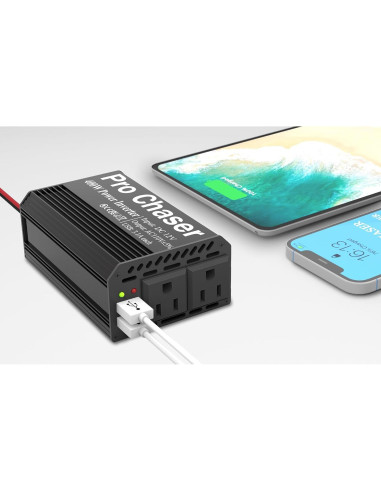 Inversor de Potencia Pro Chaser 400W 12V DC a 220V AC Negro