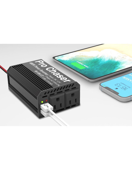 Inversor de Potencia Pro Chaser 400W 12V DC a 220V AC Negro
